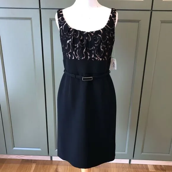 Evan Picone Black Dress with Cream Lace Detail - Picture 1 of 3